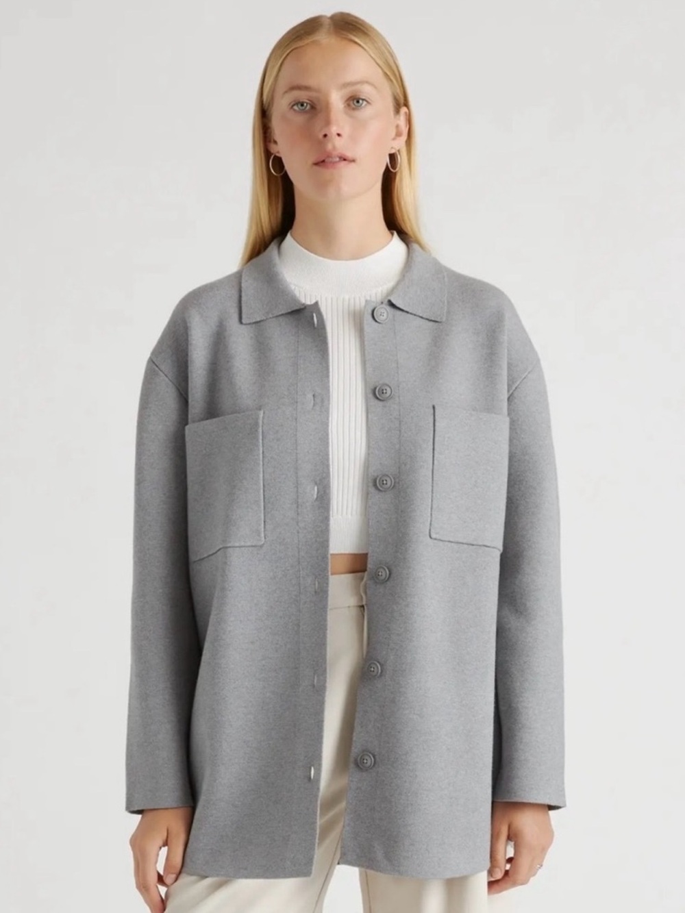 NWT Quince Women's Gray Button-Front Oversized Shacket